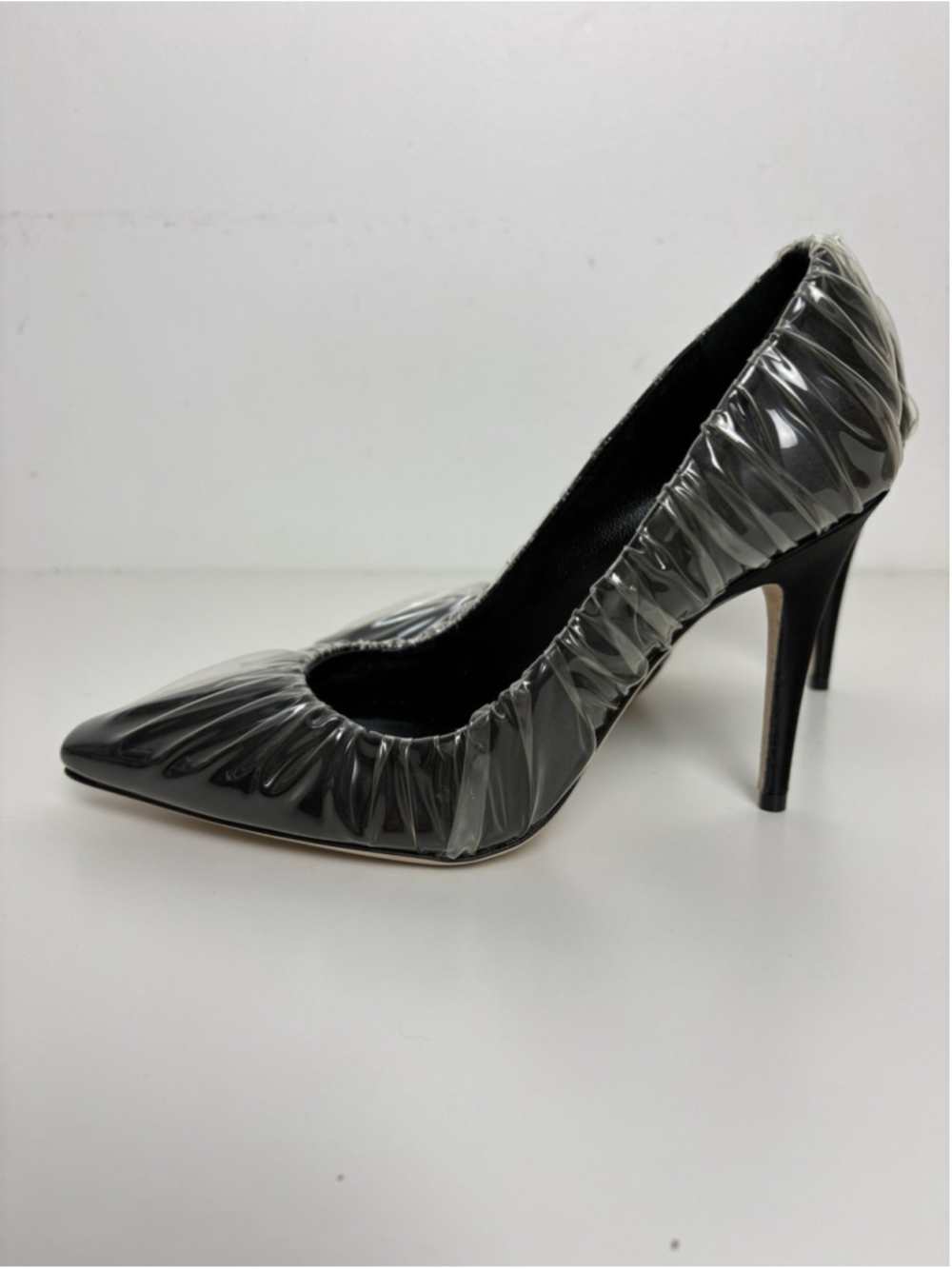 Jimmy Choo x Off-White Anne 100 Pumps Black PVC Ruched Pointed Toe Heel 38 NEW - Picture 9 of 14